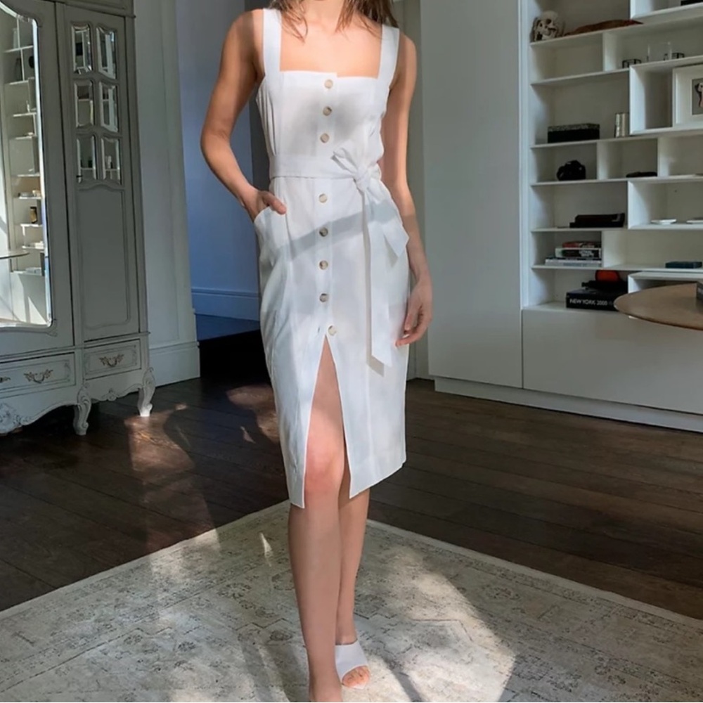 Babaton Kofi Dress - White Button-Front Midi Dress
